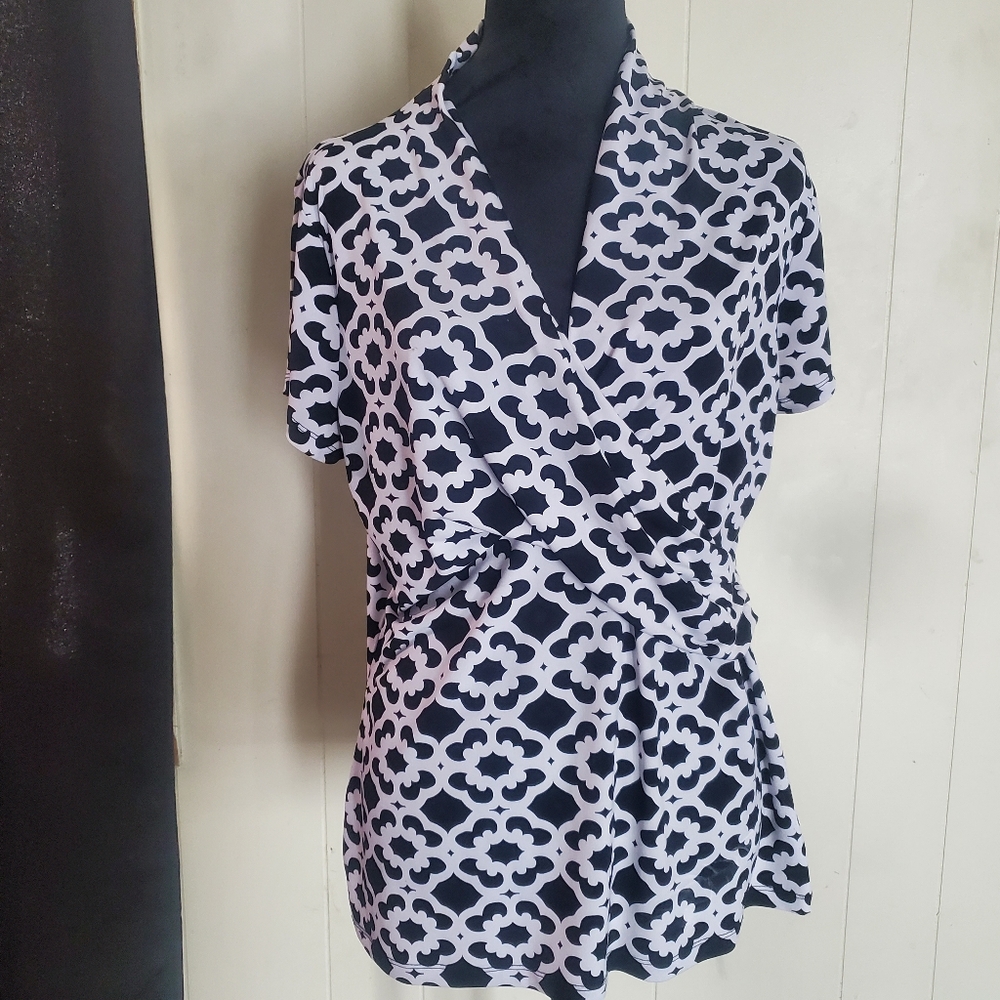 Charter Club Womens Blouse Black and white wrap style size L